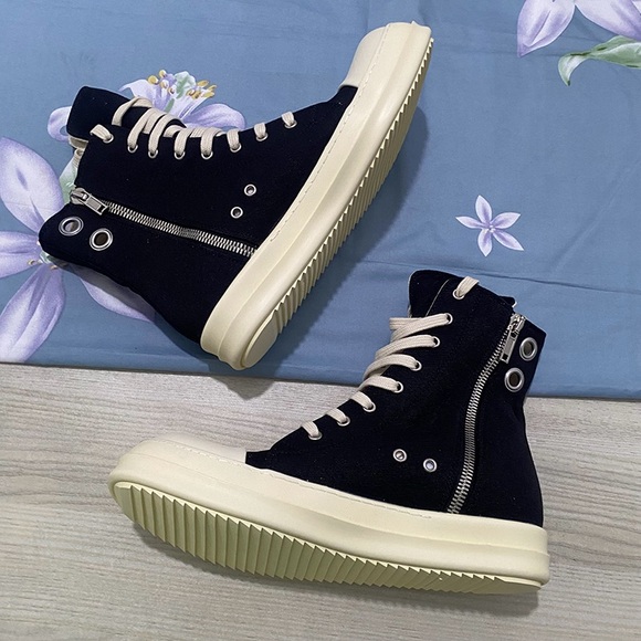 DRKSHOW Rick Owens High-Top Black Canvas Shoes - Picture 2 of 11